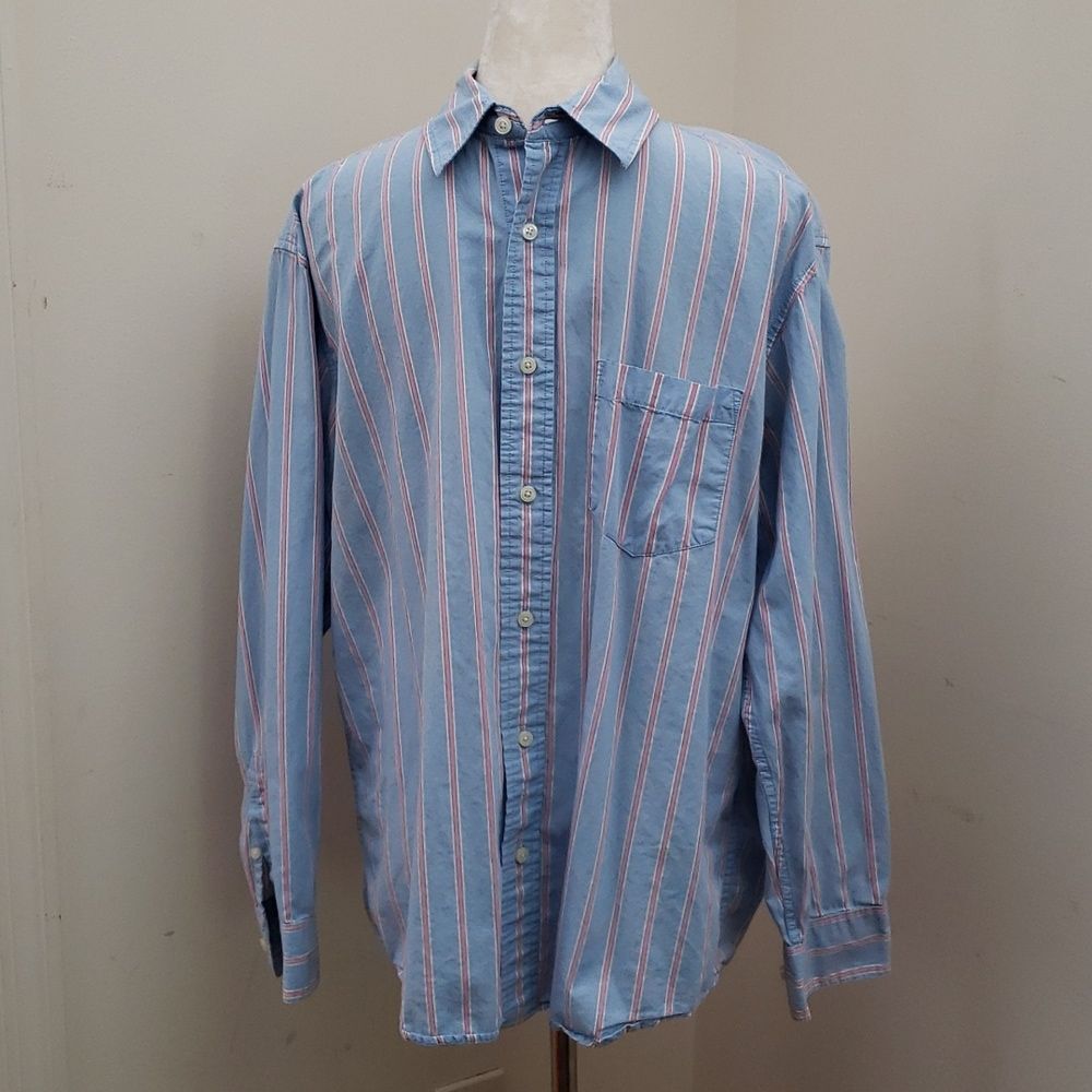 Old Navy Blue and Pink Stripe Long Sleeve Button Down Men's Shirt, Size Medium.